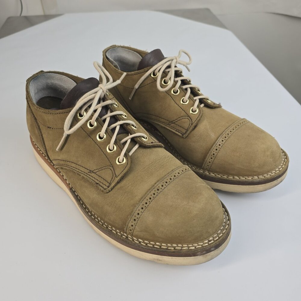 VIBERG BOOTS Japanese style Oxford Shoes - Olive brogued nubuck, Christy sole